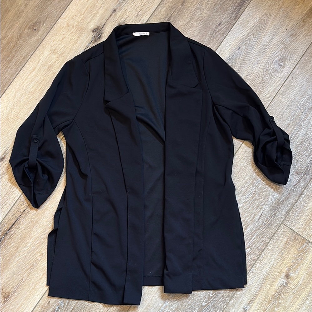 Timing black open blazer size large